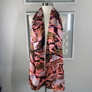 Echo scarf with bright abstract print purple and pink